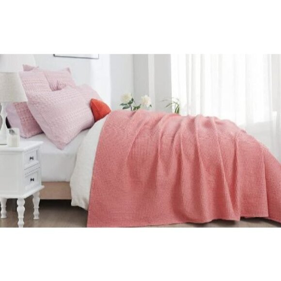 COTTON Waffle Weave Blanket King Size Pink Soft Lightweight Bed Blanket NWT - Picture 3 of 8